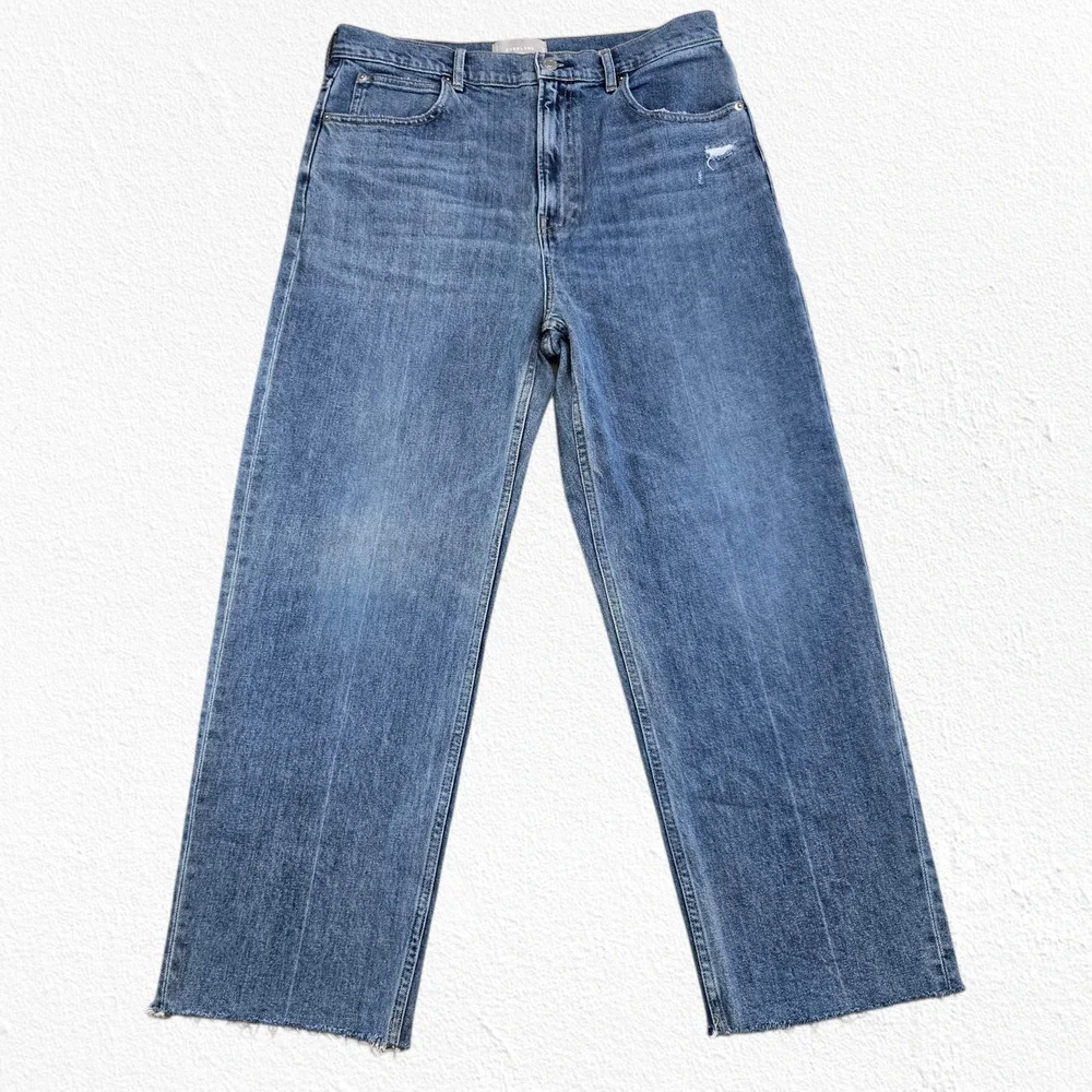Everlane Light Wash High Rise Straight Crop Organic Cotton Raw Hem Jeans Size 31